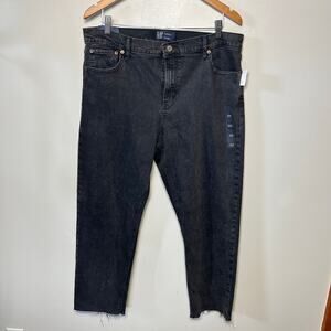 GAP NWT Jeans High Rise Straight Black Denim Raw Hem Slim Comfy Stretch 16/33